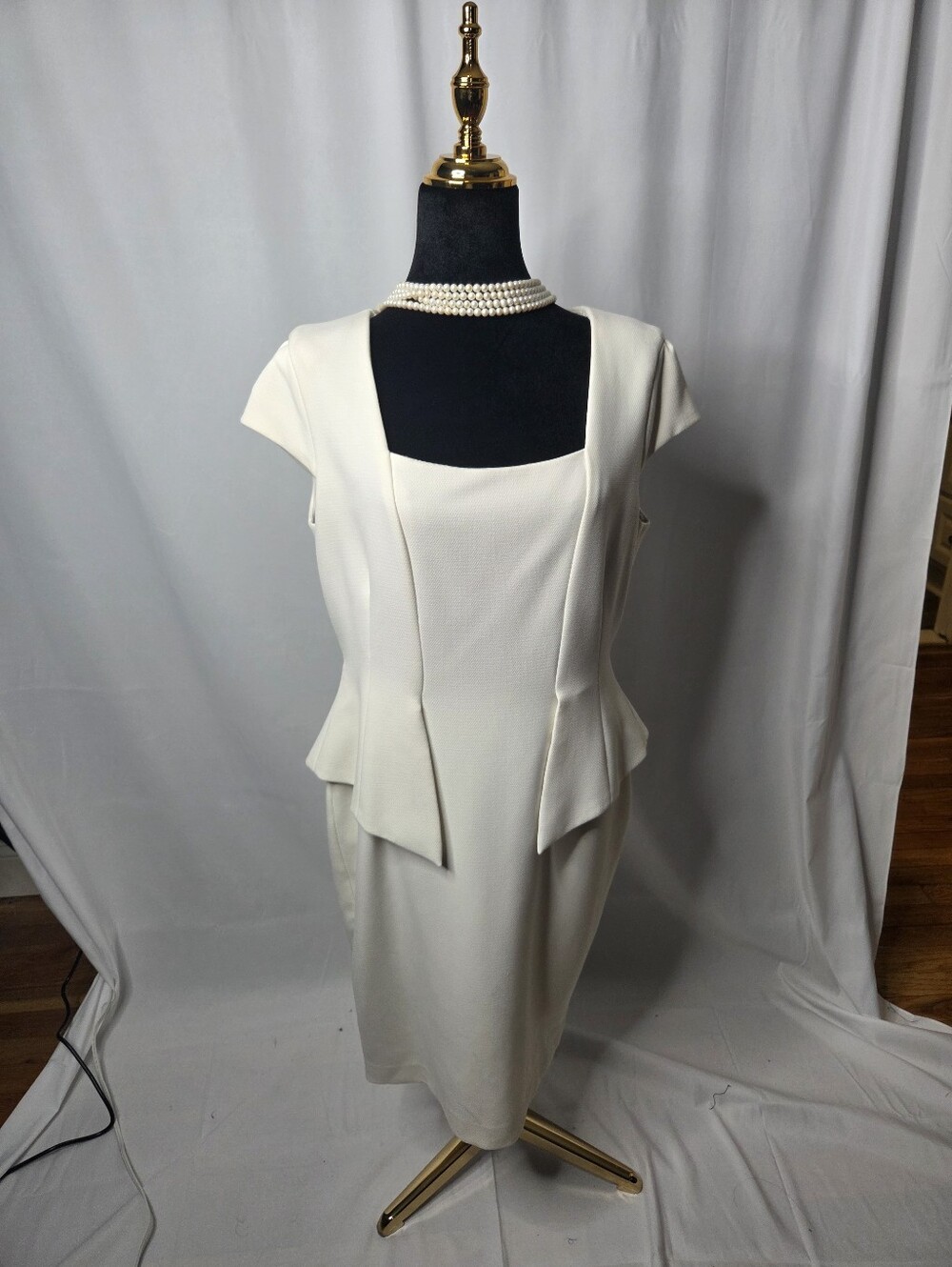 Zara Cream Cap-Sleeve Peplum Midi Dress